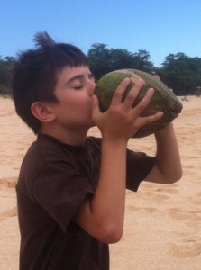 Drinking a coconut